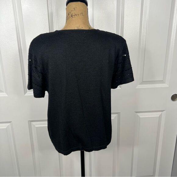 Sz L Kathy Ireland Silk Wool Blend Sequin Knit Short Sleeve Top - Picture 7 of 9
